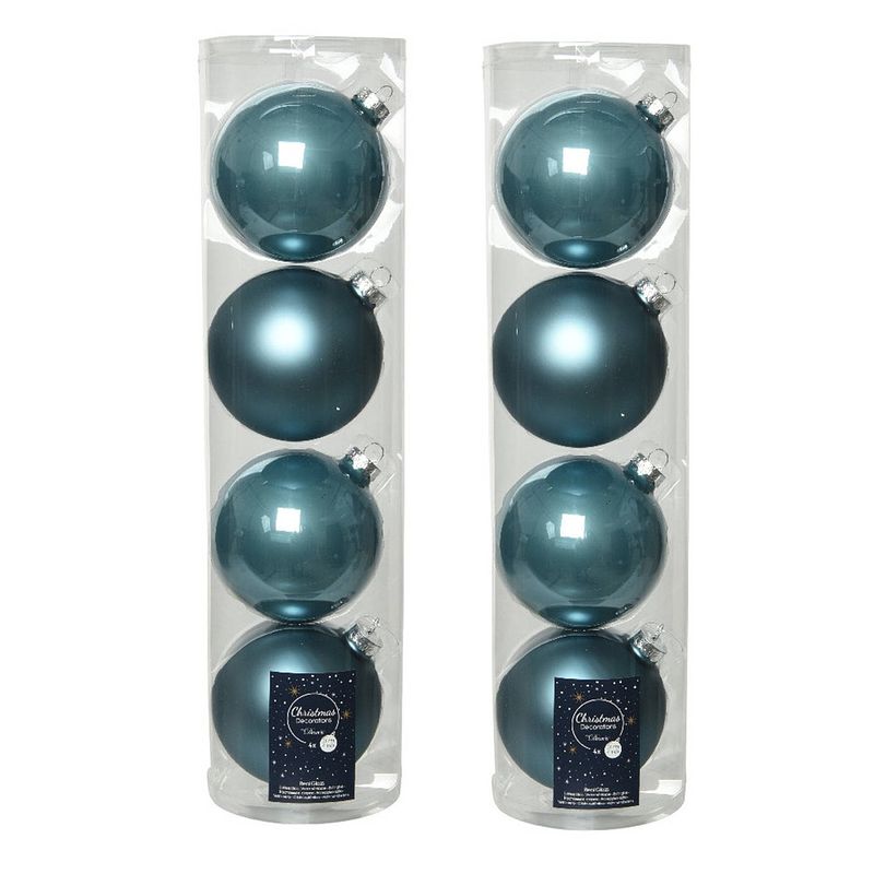 Foto van 8x stuks glazen kerstballen ijsblauw (blue dawn) 10 cm mat/glans - kerstbal