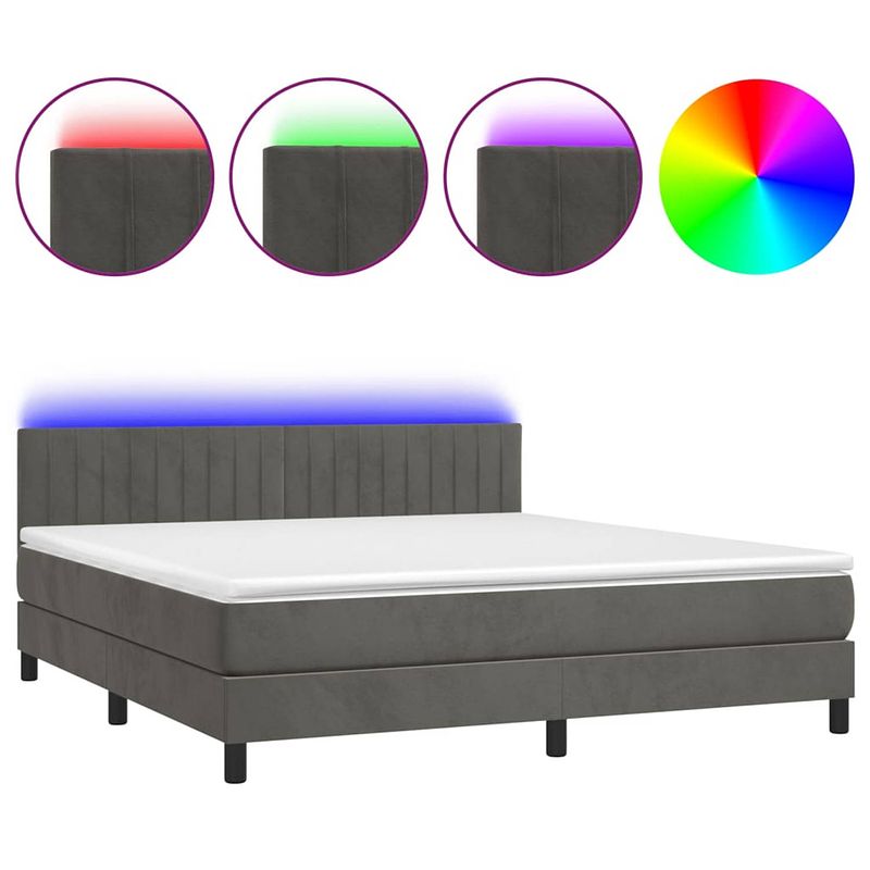 Foto van The living store boxspring bed - donkergrijs - 203 x 160 x 78/88 cm - fluweel - hoofdbord - led-verlichting