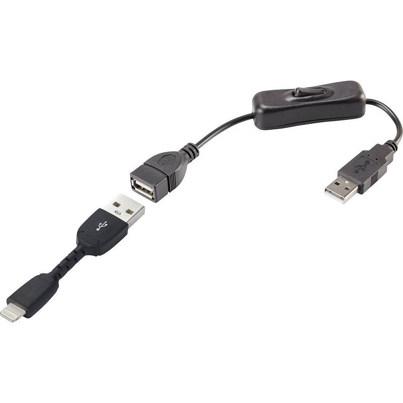 Foto van Renkforce usb-kabel usb 2.0 usb-a stekker, apple lightning stekker 30.00 cm zwart incl. aan/uitschakelaar, vergulde steekcontacten rf-3346622