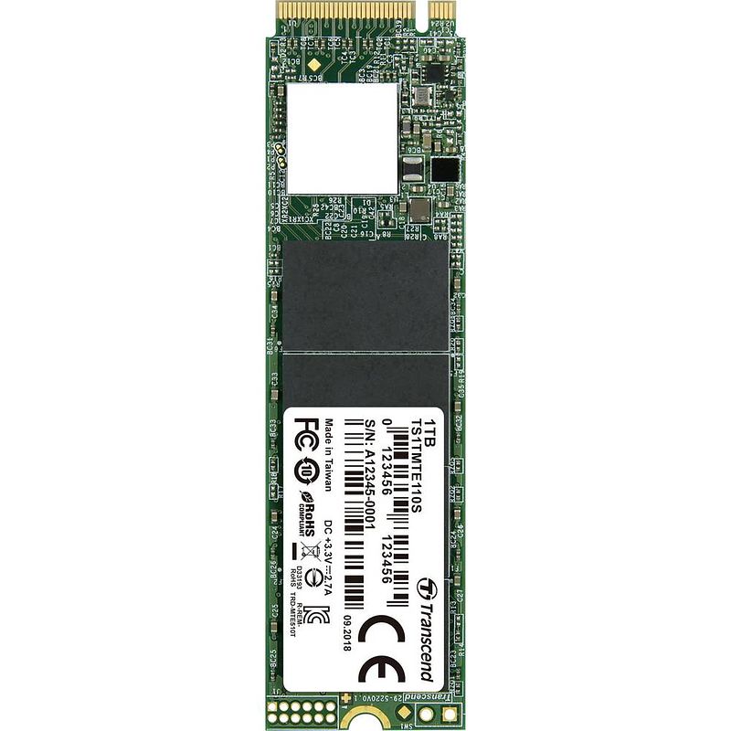 Foto van Transcend 110s ts1tmte110s nvme/pcie m.2 ssd 2280 harde schijf 1 tb m.2 nvme pcie 3.0 x4