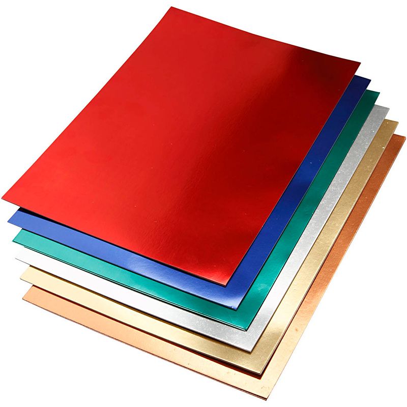 Foto van Packlinq metallic foliekarton. diverse kleuren. a2. 420x600 mm. 280 gr. 30 div vellen/ 1 doos