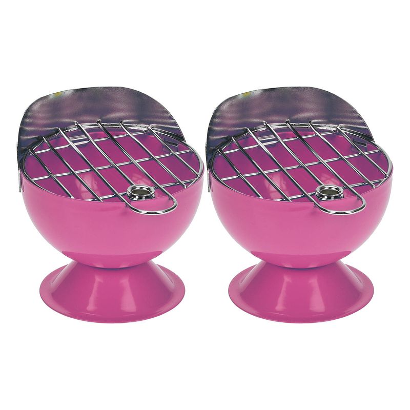 Foto van Set van 2x stuks asbak als bbq vorm metaal 12 cm roze voor binnen/buiten - asbakken