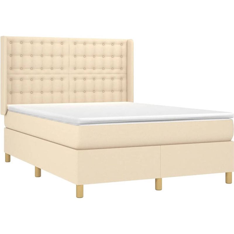 Foto van The living store boxspringbed lxwxh 203x147x118/128 cm - crème - stof - pocketvering matras - middelharde ondersteuning