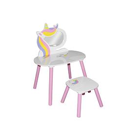 Foto van Gebor - unicorn kindertafel + stoel - eenhoorn - magische speeltafel - met spiegel - kinder kaptafel - kids
