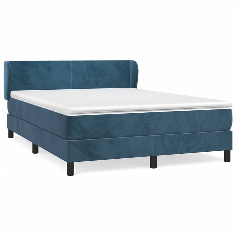 Foto van The living store boxspringbed - donkerblauw - fluweel - 193 x 147 x 78/88 cm - pocketvering matras - middelharde