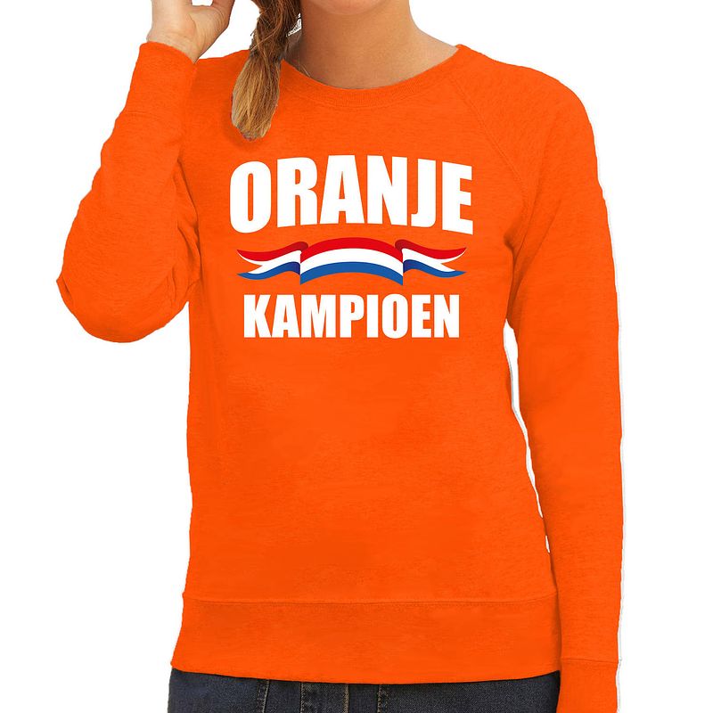 Foto van Oranje fan sweater / trui holland oranje kampioen ek/ wk voor dames 2xl - feesttruien