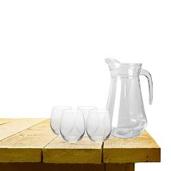 Foto van Excellent houseware karaf schenkkan glas 1000 ml met 4x stuks waterglazen - drinkglazen
