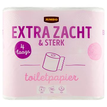 Foto van Jumbo toiletpapier extra zacht en sterk 4laags 4 rollen