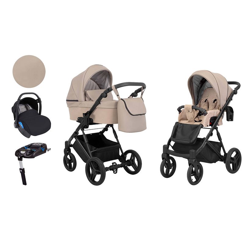 Foto van Born lucky kinderwagen 3 in 1 lazzio beige + isofix autostoel base