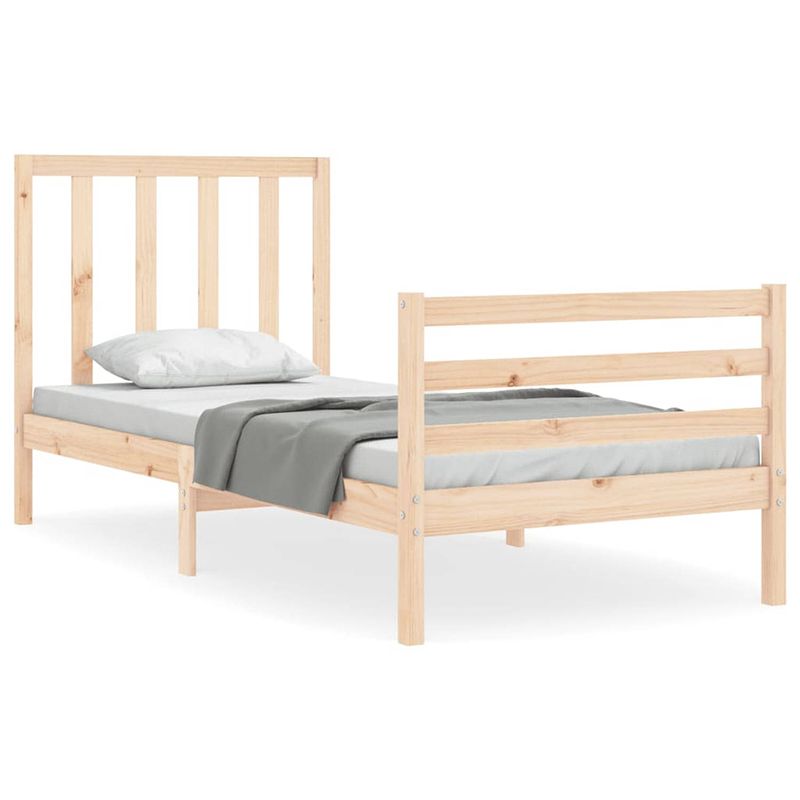 Foto van The living store massief grenen houten bedframe - 205.5 x 105.5 x 100 cm - multiplex lattenbodem