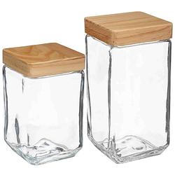 Foto van Keuken voorraadpotten glas met houten deksel - 2 formaten - 4x stuks - voorraadpot