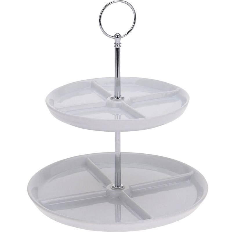 Foto van Etagere met 2 lagen - wit - porselein - h24 cm - etageres