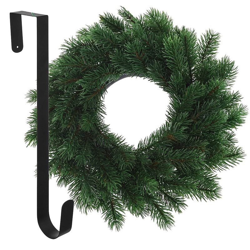 Foto van Kerstkrans 35 cm - groen - met hanger/ophanghaak - kerstversiering - kerstkransen