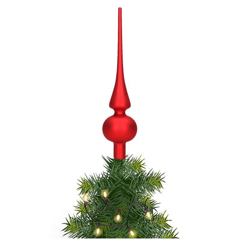 Foto van Glazen kerstboom piek/topper rood mat 26 cm - kerstboompieken