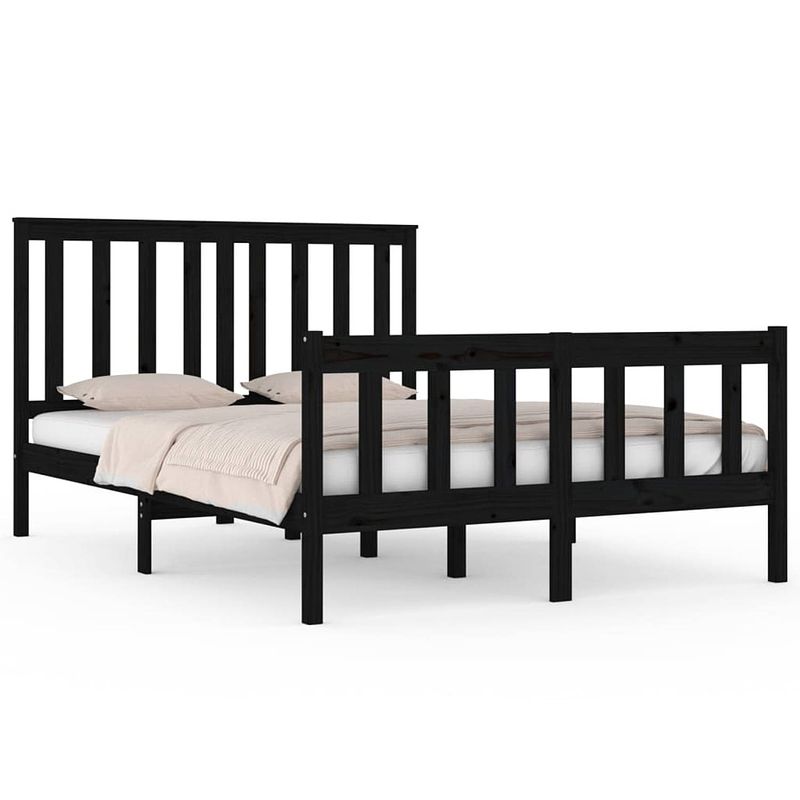 Foto van Vidaxl bedframe massief grenenhout zwart 135x190 cm 4ft6 double