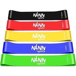 Foto van Ninn sports - premium weerstandsbanden - set van 5 resistance banden - incl ebook - valentijn cadeautje voor haar