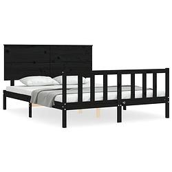 Foto van The living store massief grenenhouten bedframe - zwart - 205.5 x 155.5 x 82.5 cm - multiplex lattenbodem