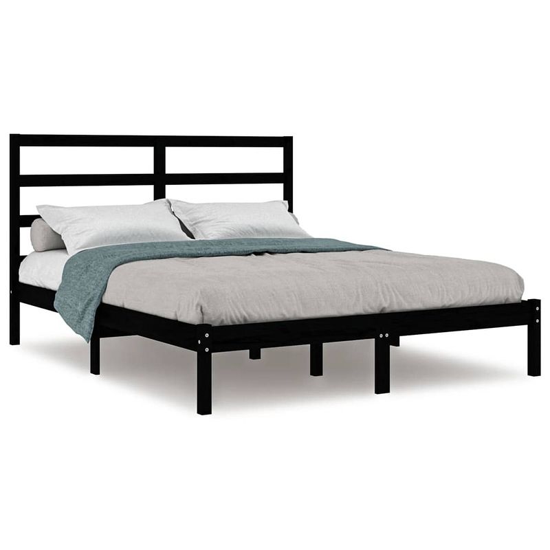 Foto van The living store bedframe - houten bedframe - 195.5 x 146 x 100 cm - zwart