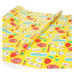 Foto van Inpakpapier/cadeaupapier happy birthday - 3 stuks - 70 x 200 cm - geel - cadeaupapier