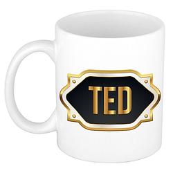 Foto van Naam cadeau mok / beker ted met gouden embleem 300 ml - naam mokken