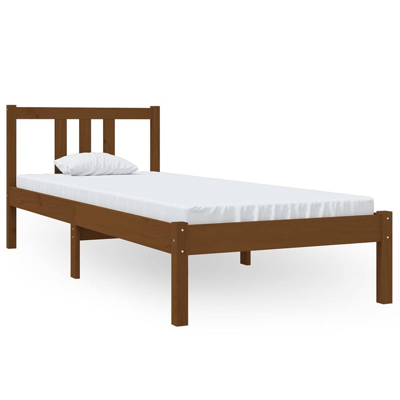 Foto van The living store houten bedframe - modern - eenpersoonsbed - afmeting- 195.5 x 80.5 x 69.5 cm - ken- massief grenenhout