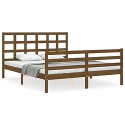 Foto van The living store bedframe - grenenhout - 205.5 x 155.5 x 100 cm - honingbruin - multiplex lattenbodem