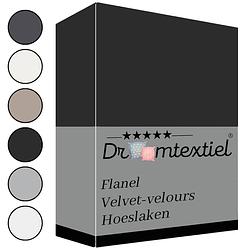 Foto van Droomtextiel zachte flanel velvet velours hoeslaken zwart lits-jumeaux 180x200 cm - hoogwaardige kwaliteit - super zacht
