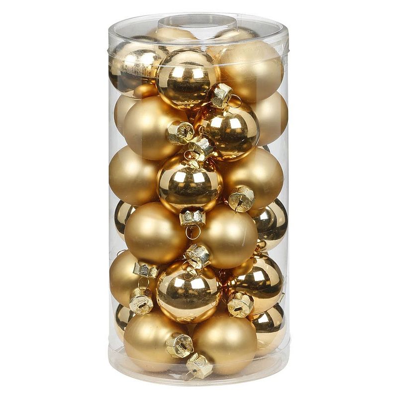 Foto van 30x stuks kleine glazen kerstballen goud mix 4 cm - kerstbal