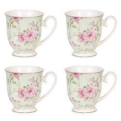 Foto van Haes deco - mokken set van 4 - 11x8x9 cm / 200 ml - met bloemen - mok