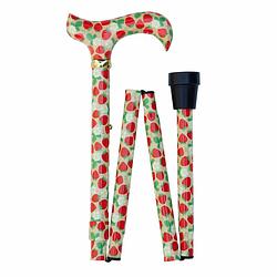 Foto van Classic canes opvouwbare wandelstok - aardbeien - aluminium - derby handvat - verstelbaar - lengte 82 - 92 cm