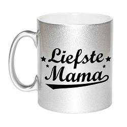 Foto van Liefste mama zilveren mok / beker voor moederdag 330 ml - feest mokken