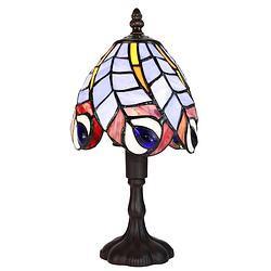 Foto van Lumilamp tiffany tafellamp ø 15x32 cm blauw glas pauwenveren tiffany bureaulamp blauw tiffany bureaulamp