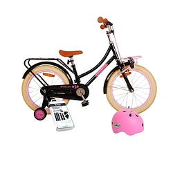 Foto van Volare kinderfiets excellent - 18 inch - zwart/roze - met fietshelm en accessoires