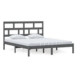 Foto van The living store houten bedframe - 166 x 205.5 x 100 cm - grijs massief grenenhout - stevige lattenbodem - geschikt