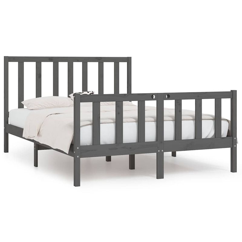 Foto van The living store bedframe - grenenhout - 135 x 190 cm - grijs