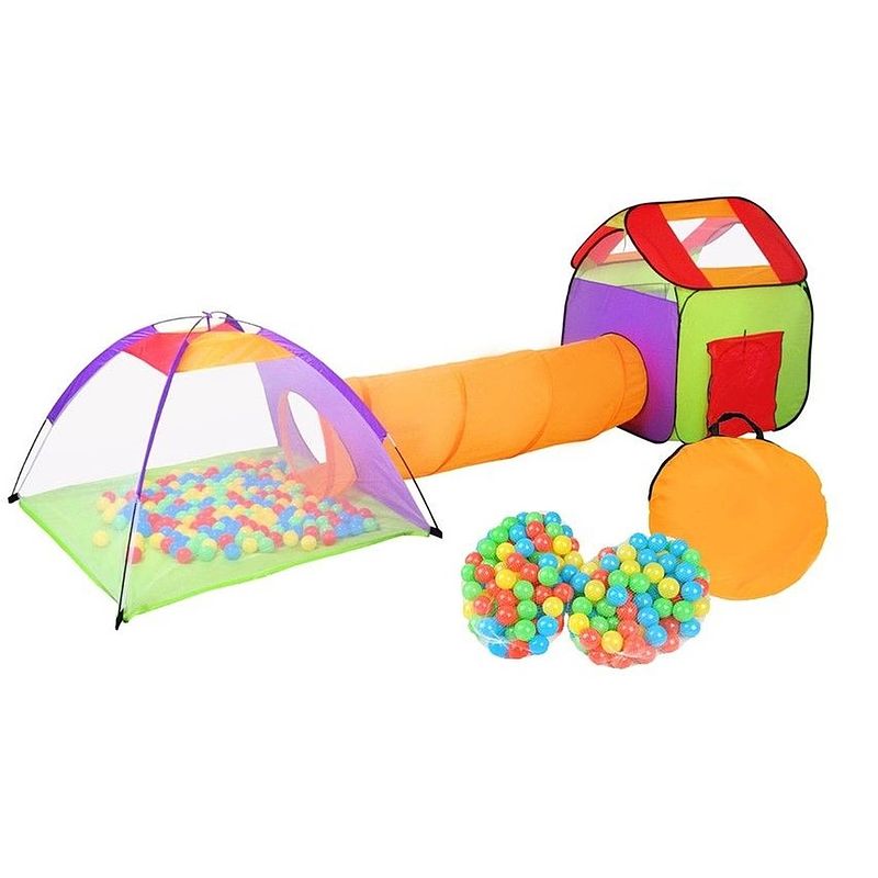 Foto van Kinder speeltent - kindertent speelhuis ballenbak met tunnel en ballen - speeltentje kinderen - inclusief 200 ballen