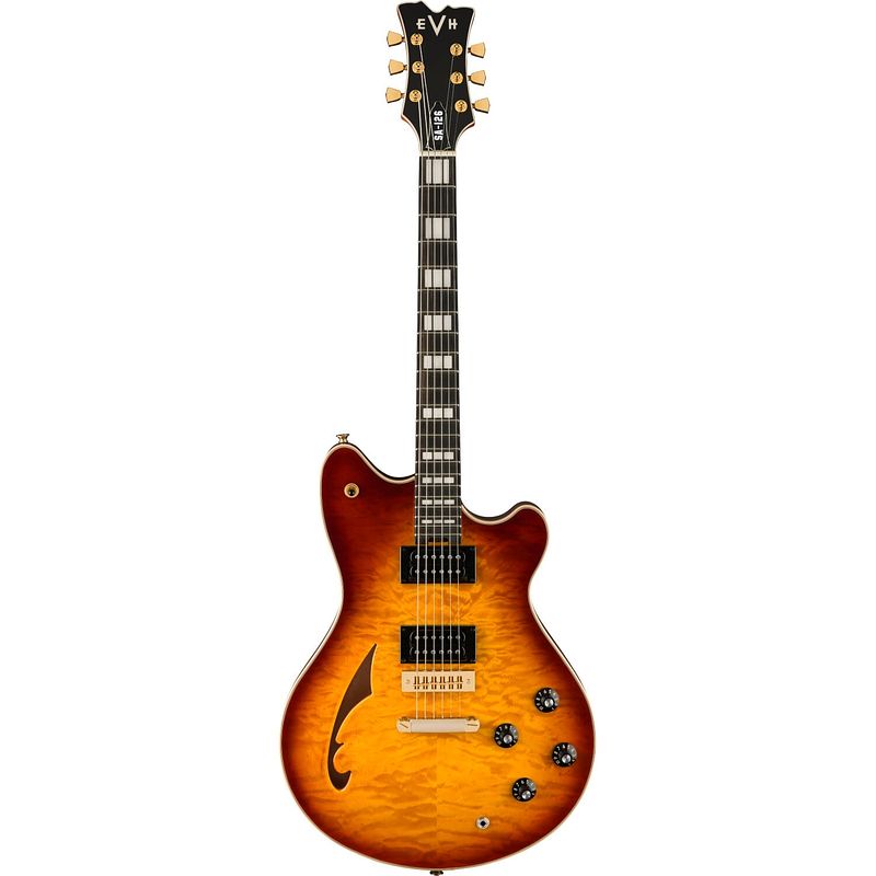 Foto van Evh sa-126qm special tobacco burst semi-akoestische gitaar met koffer