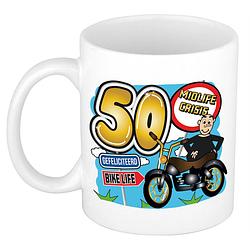 Foto van Cadeau mok 50 jaar - midlife crisis - bike life - keramiek - 300 ml - abraham - feest mokken