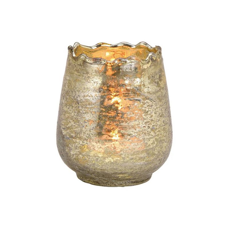 Foto van Glazen design windlicht/kaarsenhouder champagne goud 8 x 9 x 8 cm - waxinelichtjeshouders