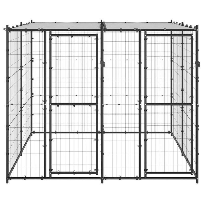 Foto van The living store hondenkennel - zwart/zilver - 220 x 220 x 180 cm - met dak en deuren - draadgaas