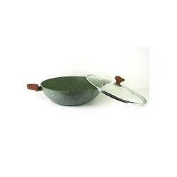 Foto van Tvs natura induction wokpan - wadjan 32 cm - met glazen deksel - plantaardige vegan antikleef coating - pfas vrij