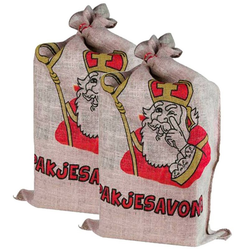 Foto van De zak van sinterklaas - 2 stuks - jute - 60 x 102 cm - sint nicolaas - feestdecoratievoorwerp