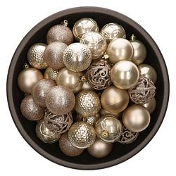 Foto van 37x stuks kunststof kerstballen parel/champagne 6 cm glans/mat/glitter mix - kerstbal