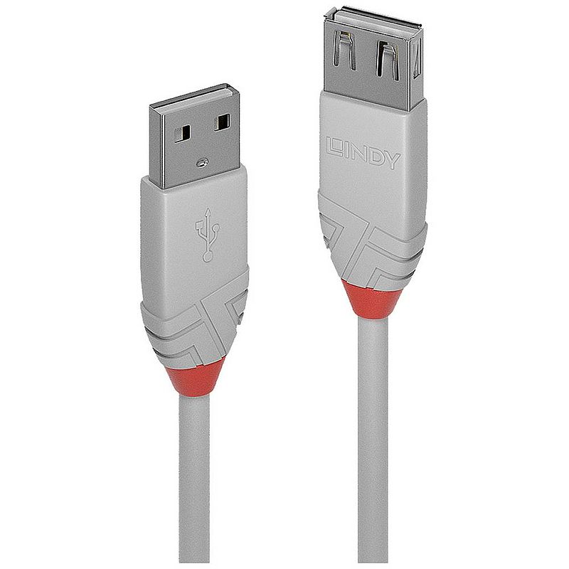 Foto van Lindy usb-kabel usb 2.0 usb-a stekker, usb-a bus 5 m grijs 36715