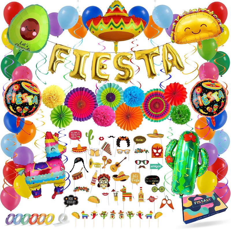 Foto van Fissaly® 71 stuks mexican fiesta feest versiering - pinata, sombrero & catcus decoratie - fiestas verjaardag feestje