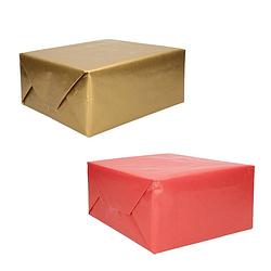 Foto van Trendoz pakket van 8x rollen kraft inpakpapier/kaftpapier rood en goud 200 x 70 cm - cadeaupapier