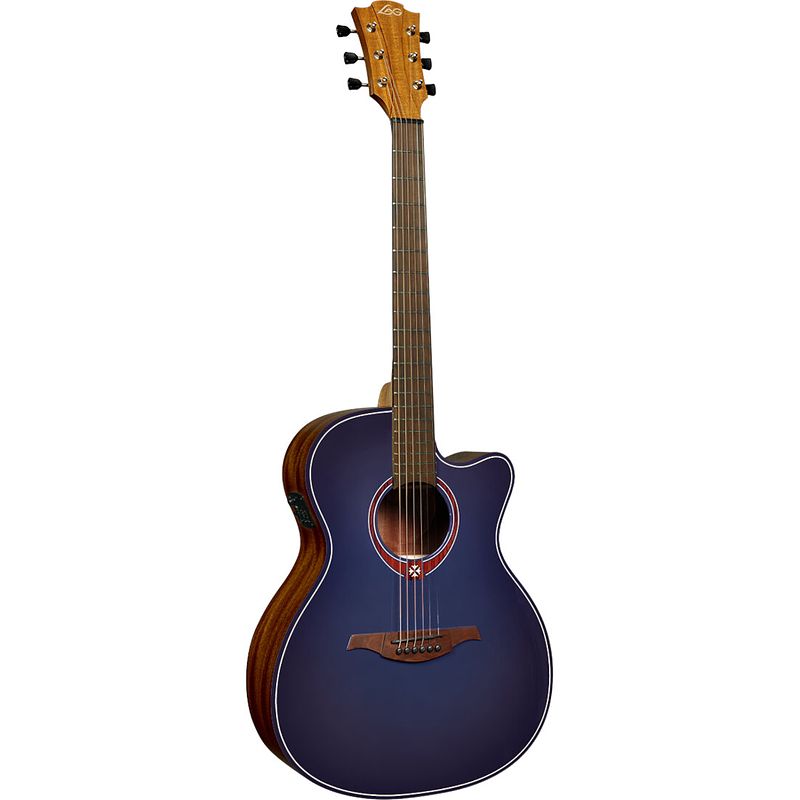 Foto van Lag guitars tramontane special edition auditorium t-blue-ace elektrisch-akoestische westerngitaar