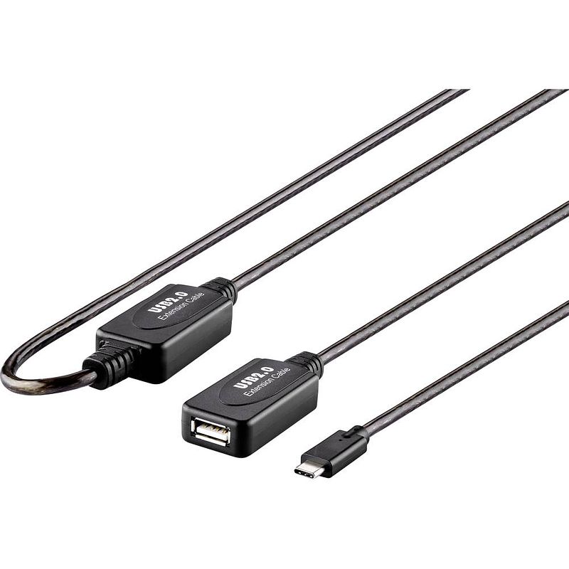 Foto van Renkforce usb-kabel usb 2.0 usb-c stekker, usb-a bus 15.00 m zwart vergulde steekcontacten rf-4752798