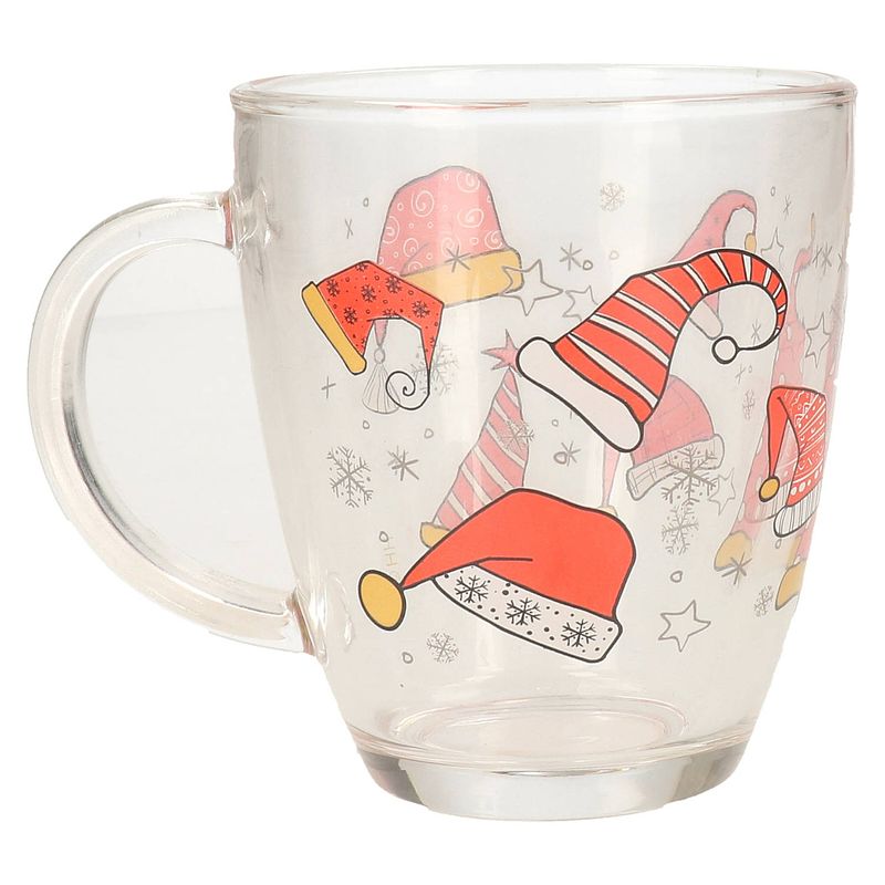 Foto van Kerst mok/beker van glas 300 ml met kerstman kleding - bekers