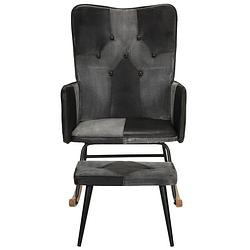 Foto van Infiori schommelstoel met voetensteun echt leer en canvas zwart